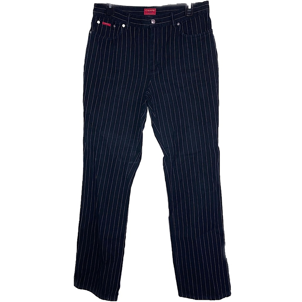 CHAPS Ralph Lauren Denim 100% Cotton Navy Pinstripe Pants |Front&Back Pockets| 8